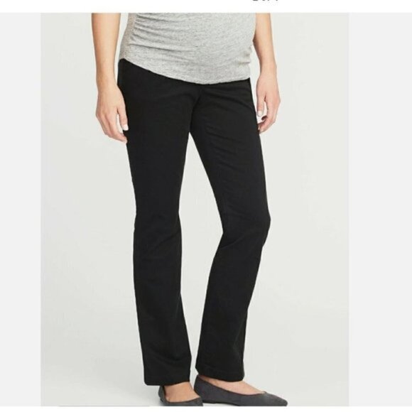 Old Navy Pants - Old Navy Maternity Full-Panel Boot-Cut Black Khaki Pants Size 4 SHORT